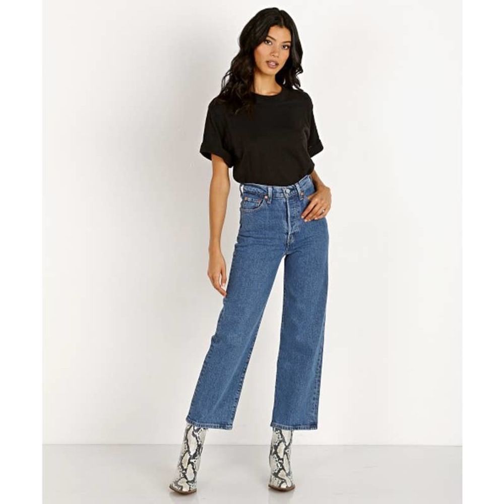 Levi's Ribcage Straight Jeans Women's 32 Premium Georgie Medium Wash High Rise
